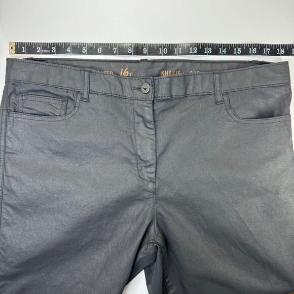 Gap Khakis Super Skinny Biker Coated Black Pants 16 Tall Zipper Ankle Stretch - Picture 9 of 15